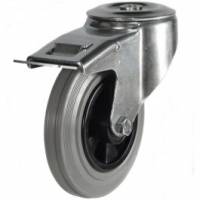 125mm Medium Duty Swivel Total Stop Castor with Grey Rubber Wheel and single bolt hole fixing